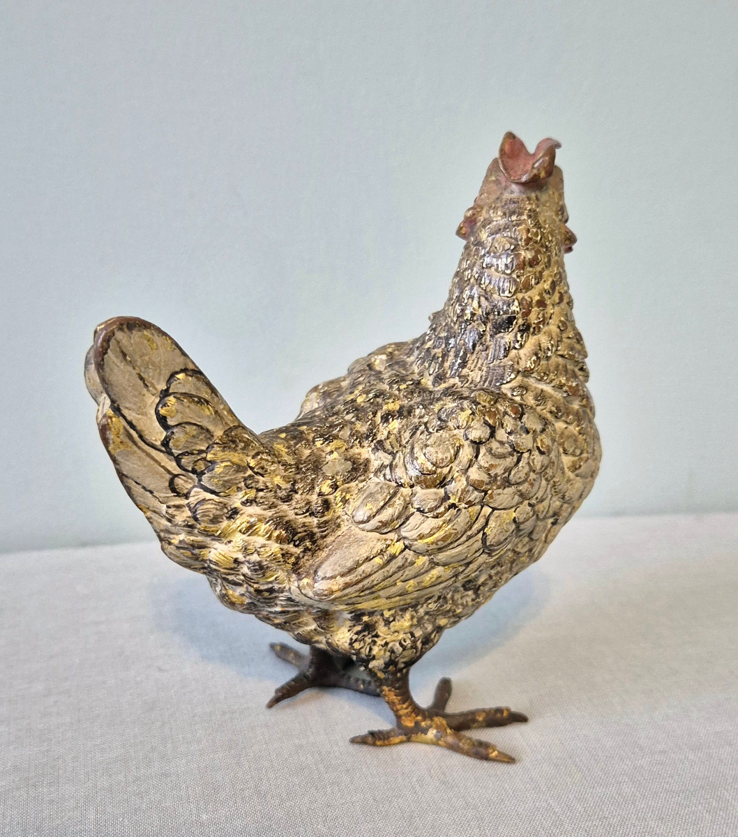 White Hen: Vienna Bronze Signed Bergmann.-photo-3