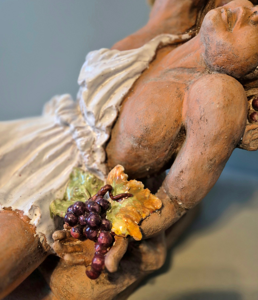 Bacchus ou Dyonisos en terre cuite émaillée.-photo-3