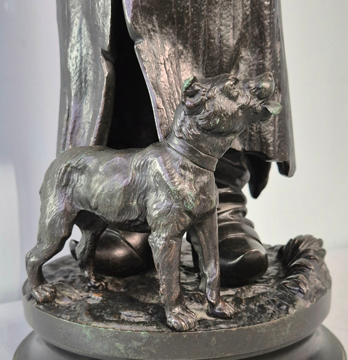The Shepherd And His Dog: Bronze By Paul Dubois.-photo-3