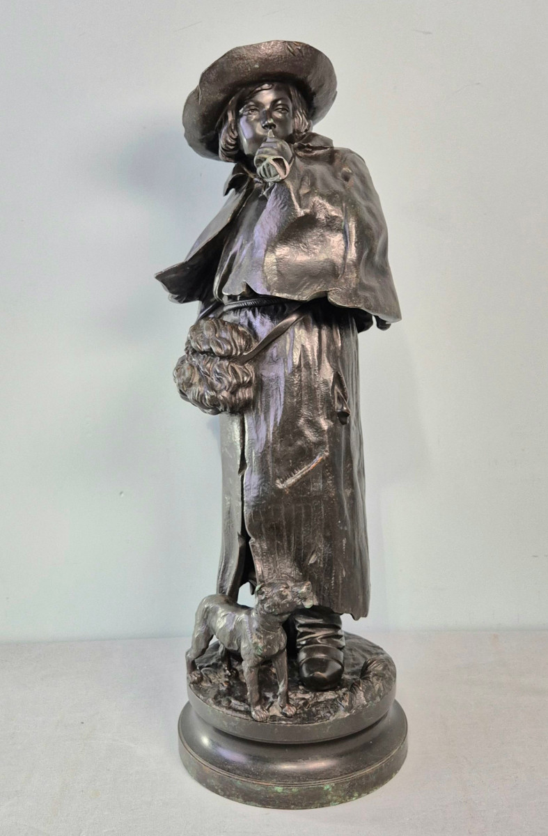 The Shepherd And His Dog: Bronze By Paul Dubois.-photo-3