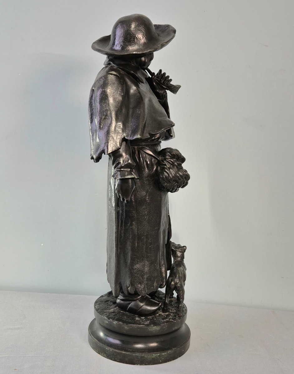 The Shepherd And His Dog: Bronze By Paul Dubois.-photo-4