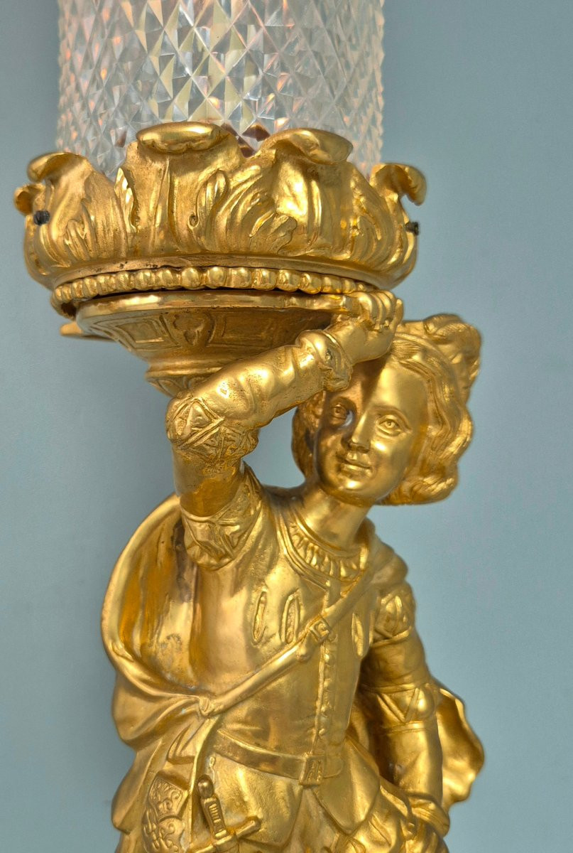 Important Pair Of Tealight Holders In Gilt Bronze And Cut Crystal.-photo-2