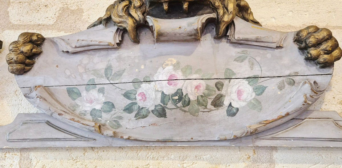 Painted Wooden Pediment. 19th Century.-photo-4