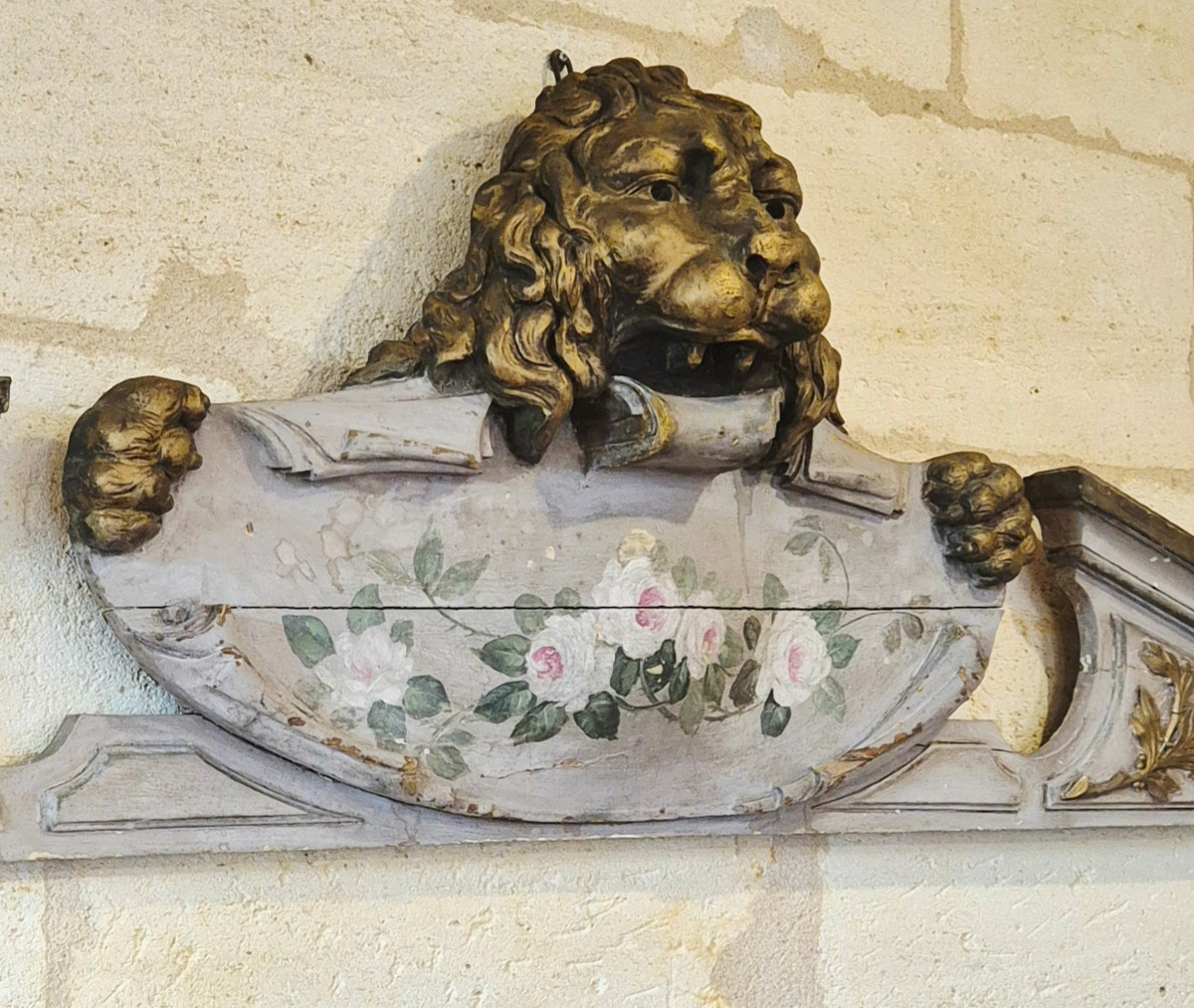 Painted Wooden Pediment. 19th Century.-photo-4