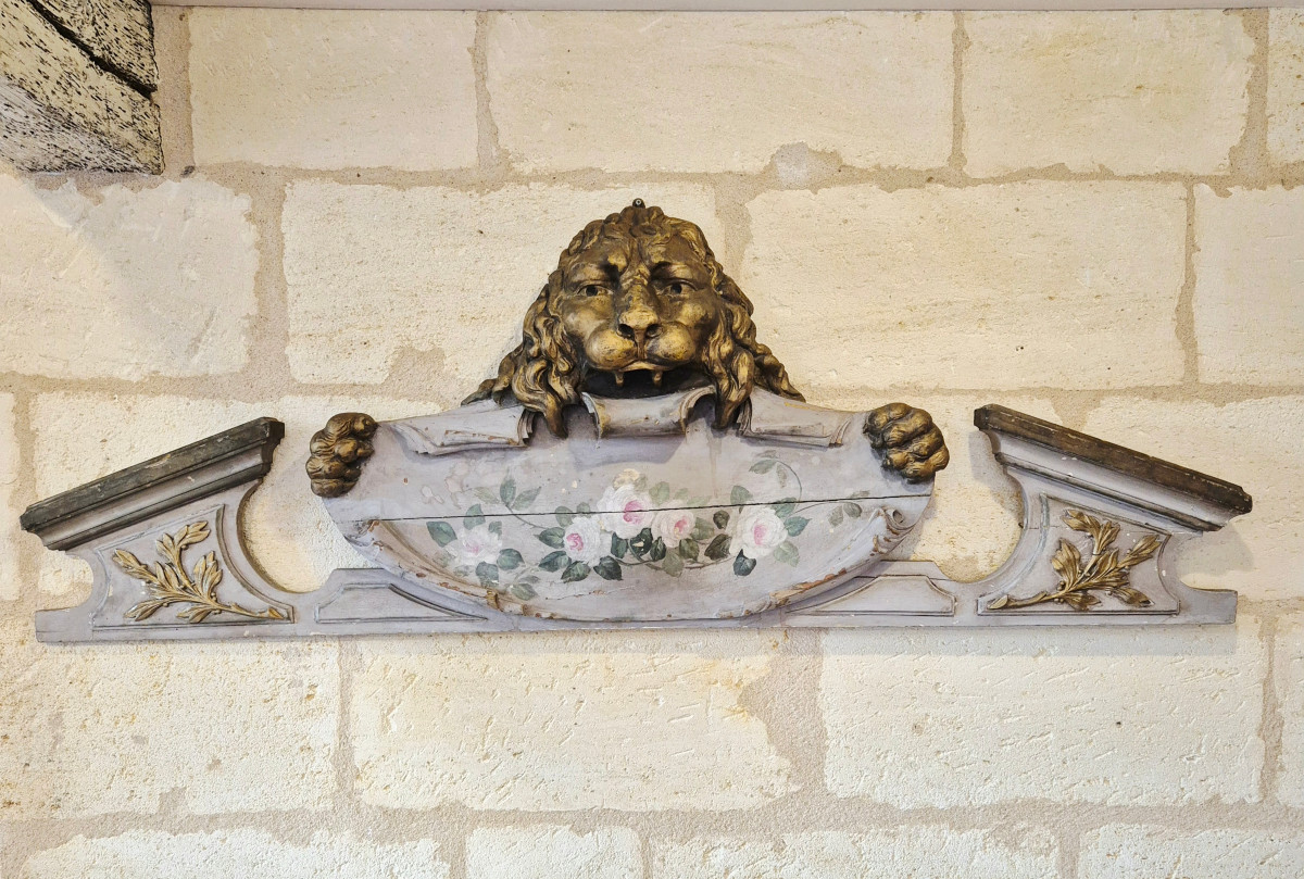 Painted Wooden Pediment. 19th Century.
