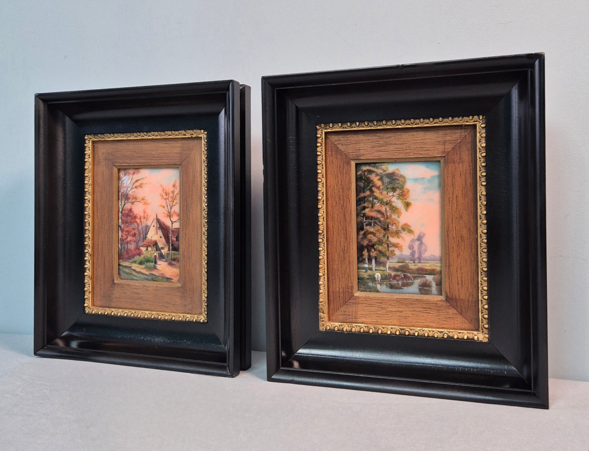 Camille Fauré: paire de tableaux émaillés, Limoges. -photo-2