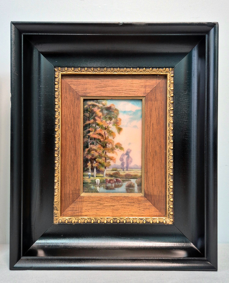 Camille Fauré: paire de tableaux émaillés, Limoges. -photo-3