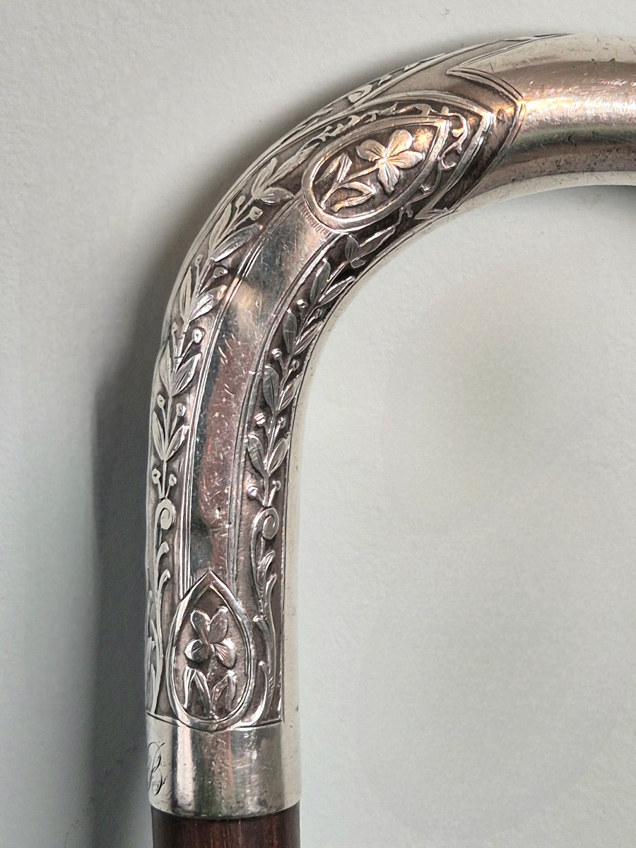 Walking Stick With Silver Pommel And Masonic Symbol.-photo-3