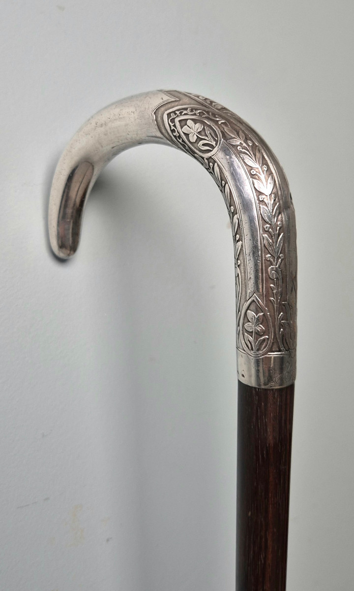 Walking Stick With Silver Pommel And Masonic Symbol.