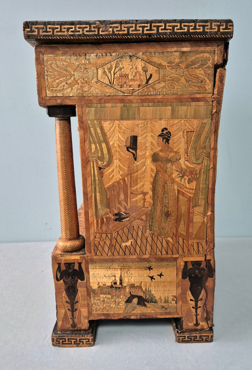 Straw Marquetry Writing Cabinet: Craftsman's Work And Masonic Decorations.-photo-2