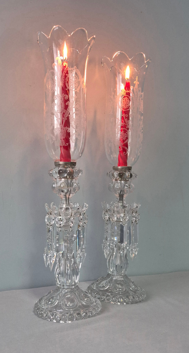 Pair Of Baccarat Crystal Candle Holders.