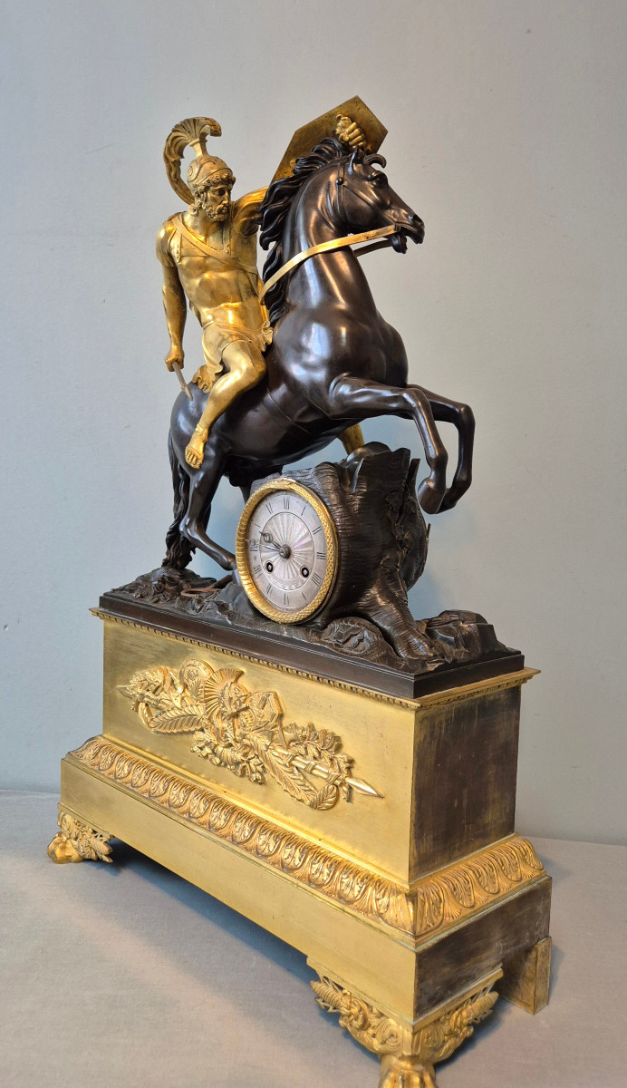 Alexandre Le Grand: Empire Gilt Bronze Clock. Wire Movement, 1823 Signed  Honoré Pons.