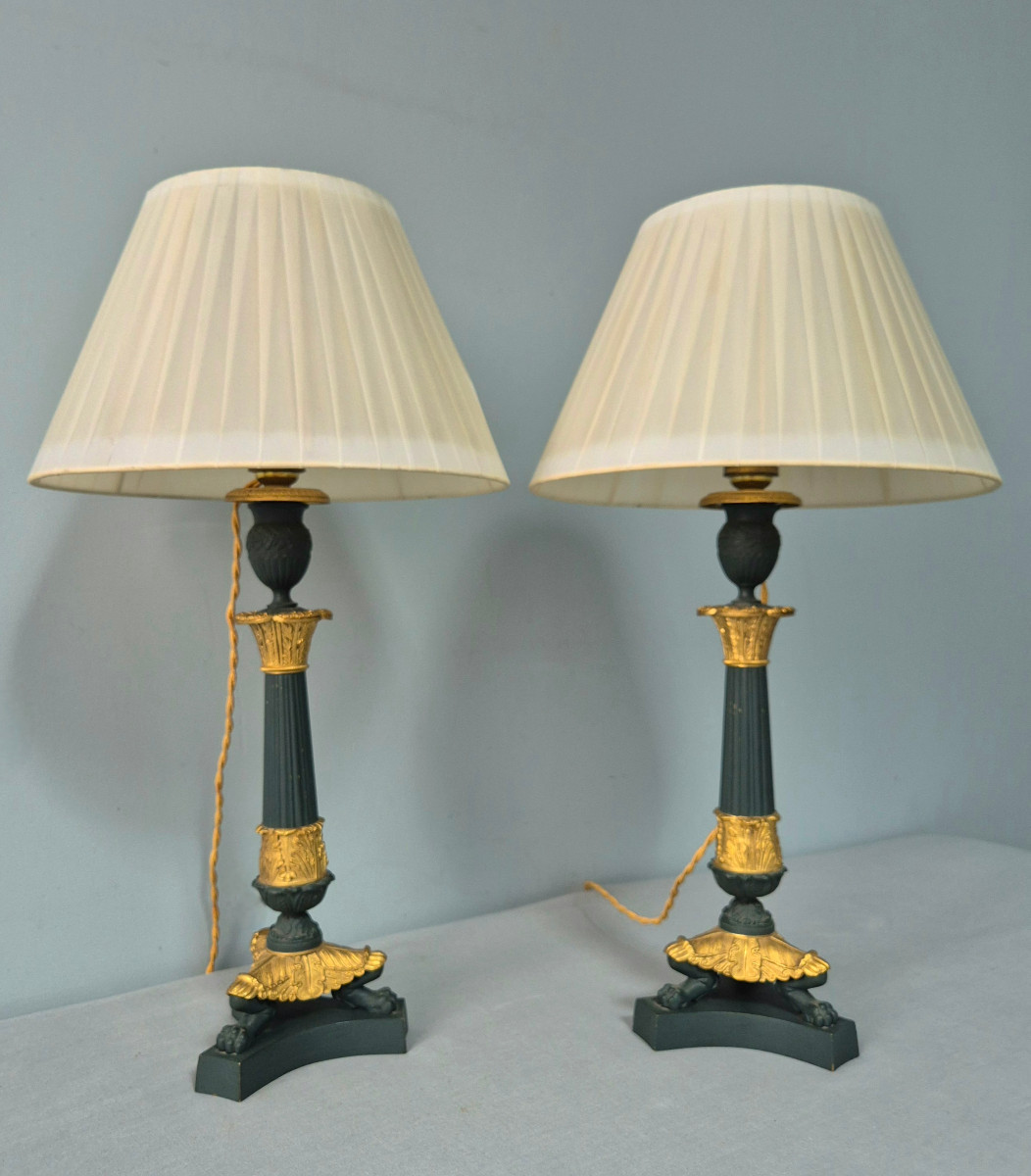 Pair Of Bronze Torches,empire: Electrified.-photo-2
