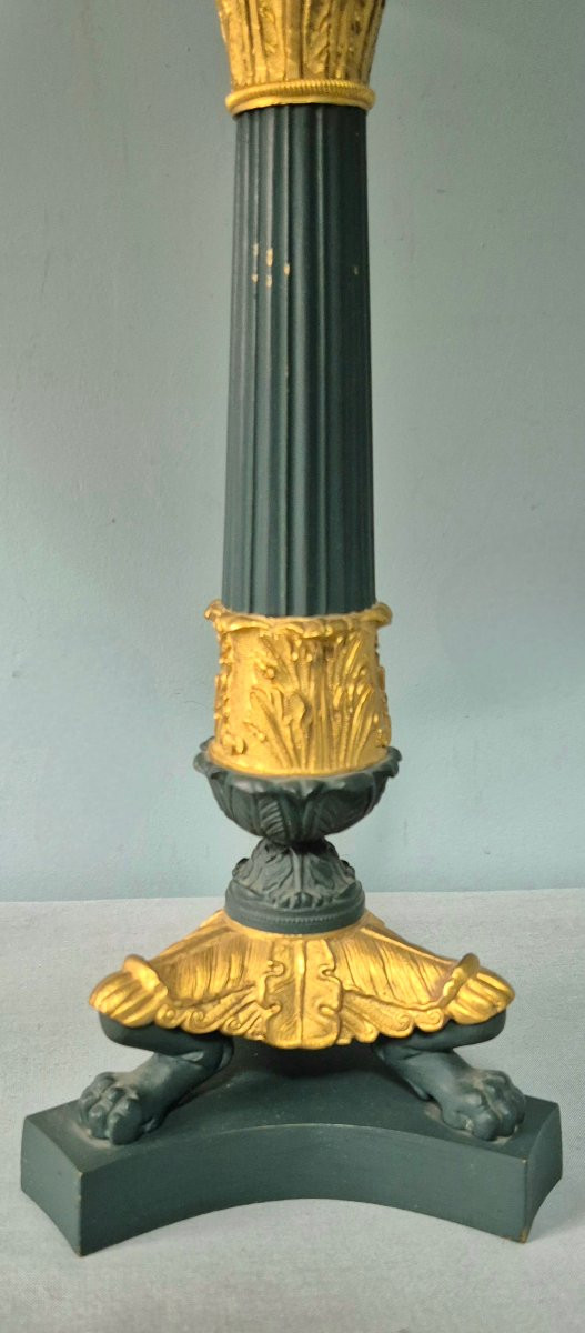 Paire de flambeaux en bronze,  Empire: Lampes électrifiées.-photo-2