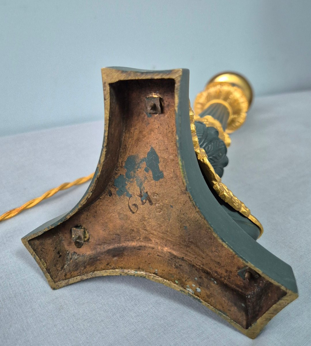 Paire de flambeaux en bronze,  Empire: Lampes électrifiées.-photo-5