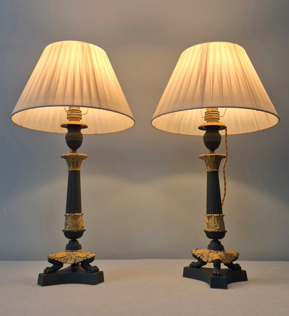 Paire de flambeaux en bronze,  Empire: Lampes électrifiées.-photo-7