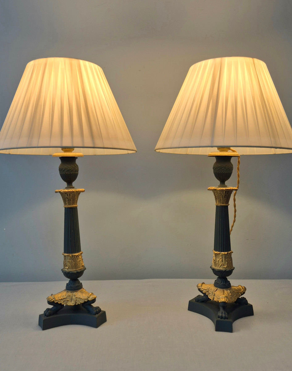 Pair Of Bronze Torches,empire: Electrified.