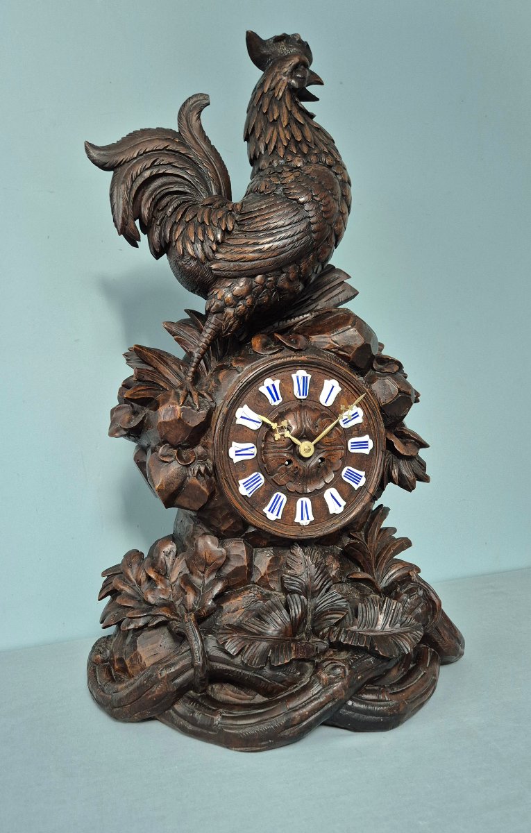 Pendule de la Forêt Noire: décor au coq.-photo-2