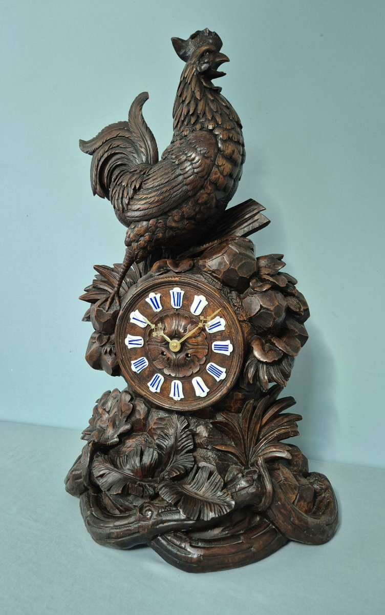 Pendule de la Forêt Noire: décor au coq.-photo-8