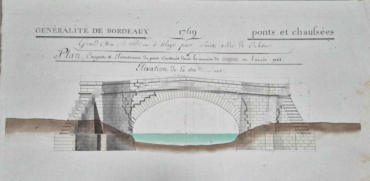 General View Of Bordeaux. Map Of The Magrigne Bridge, 1769.-photo-2