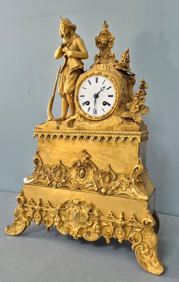 L'enfant et le liévre: pendule en bronze doré.-photo-2