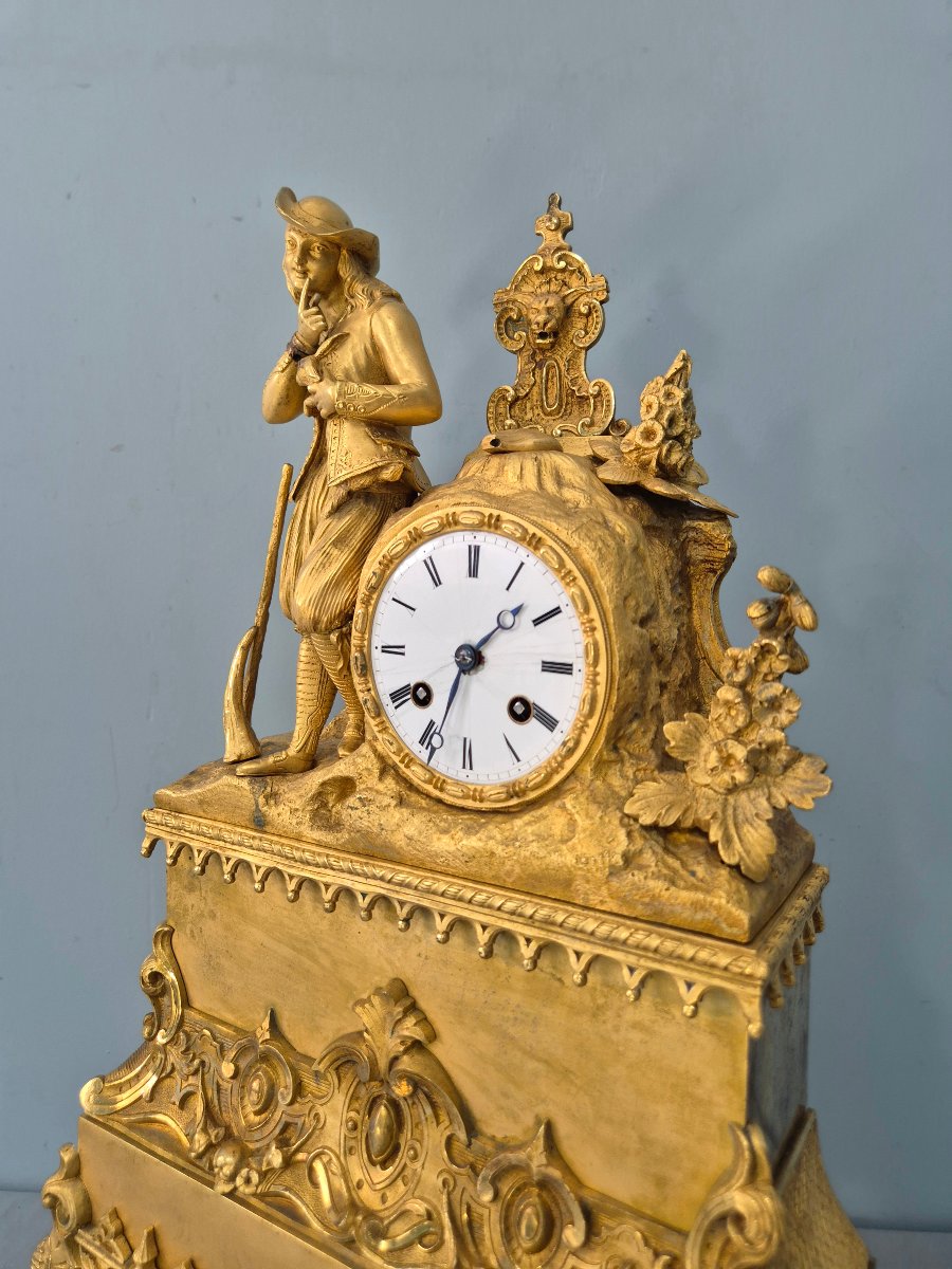 L'enfant et le liévre: pendule en bronze doré.-photo-3