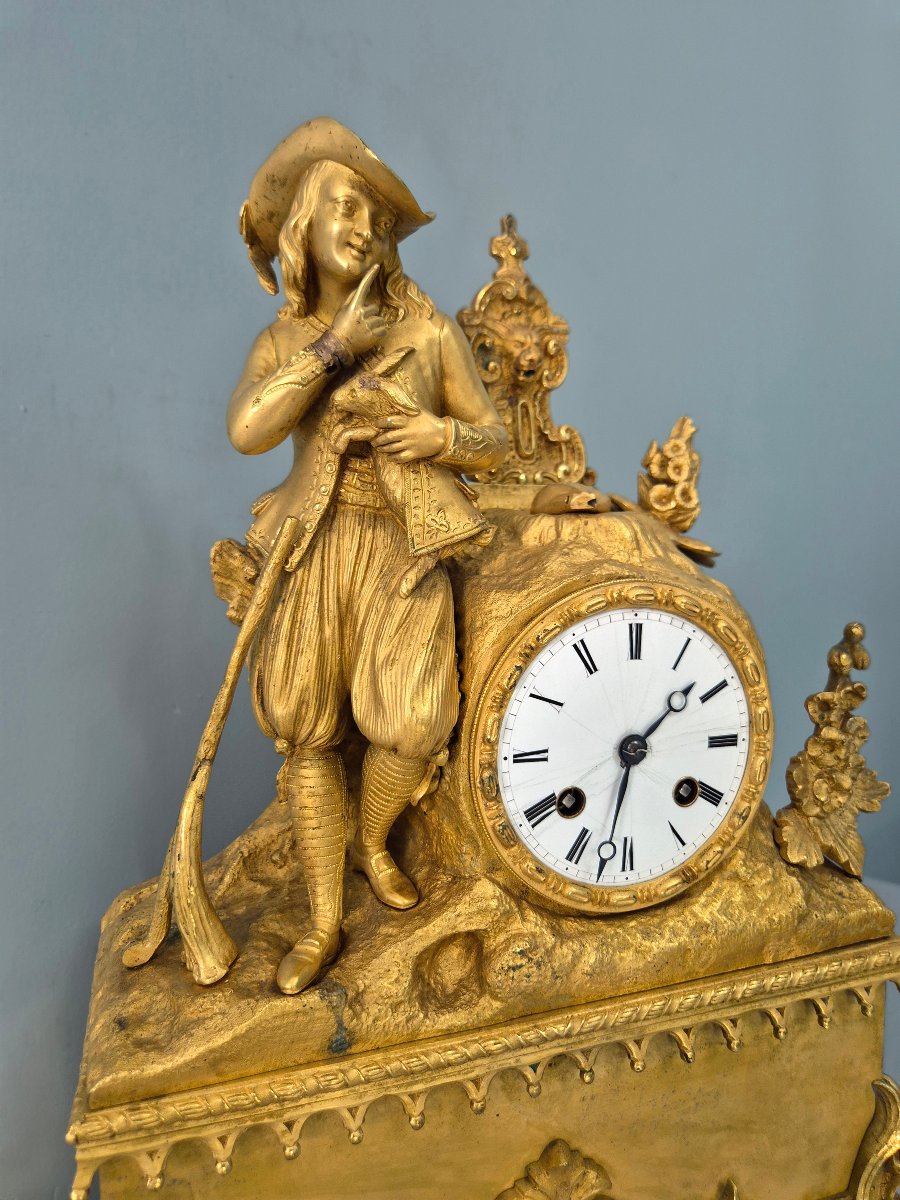 L'enfant et le liévre: pendule en bronze doré.-photo-2