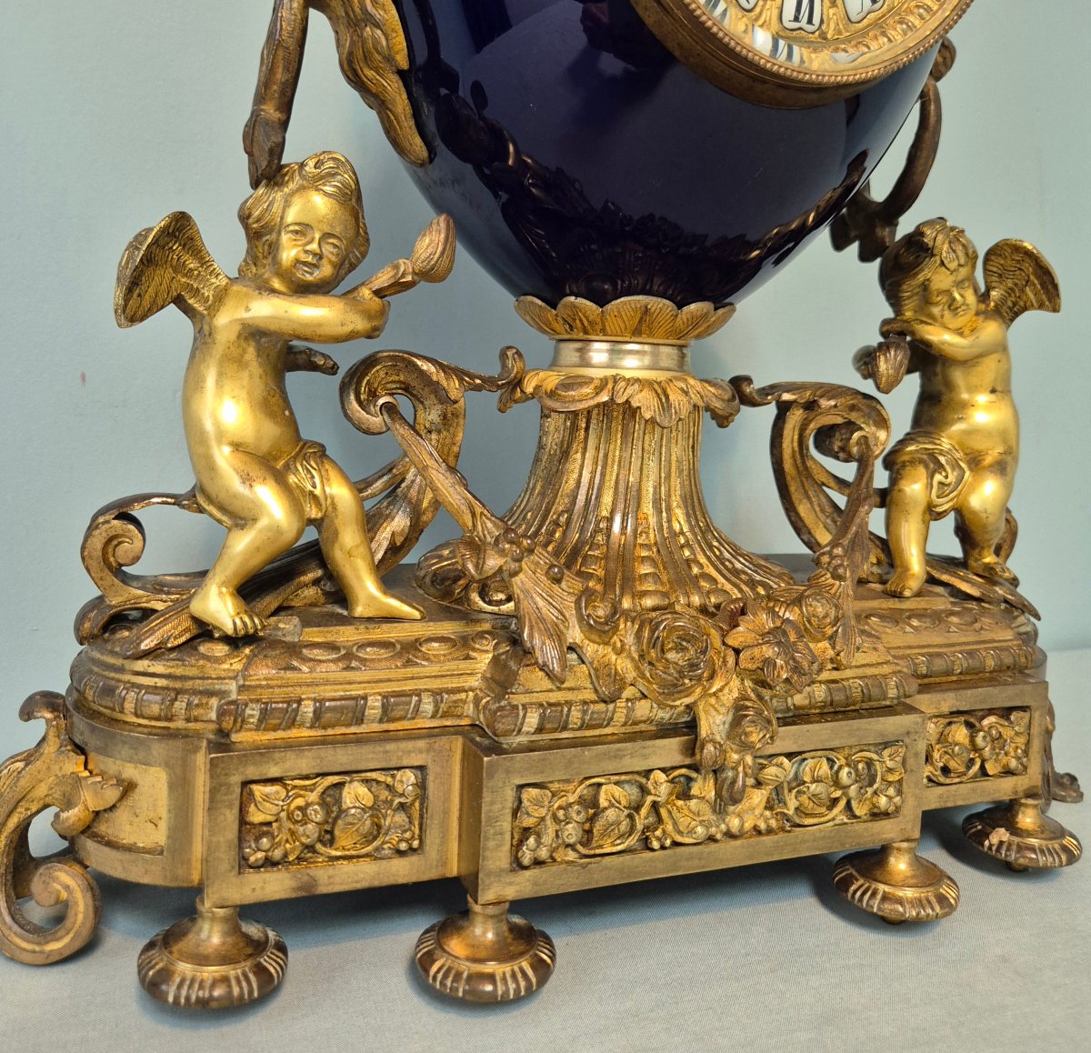 Midnight Blue And Gilded Bronze Fireplace Trim.-photo-2