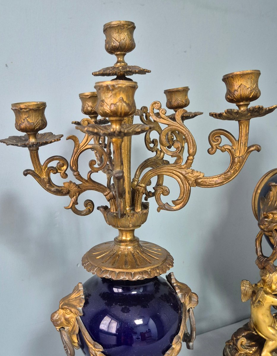 Midnight Blue And Gilded Bronze Fireplace Trim.-photo-3