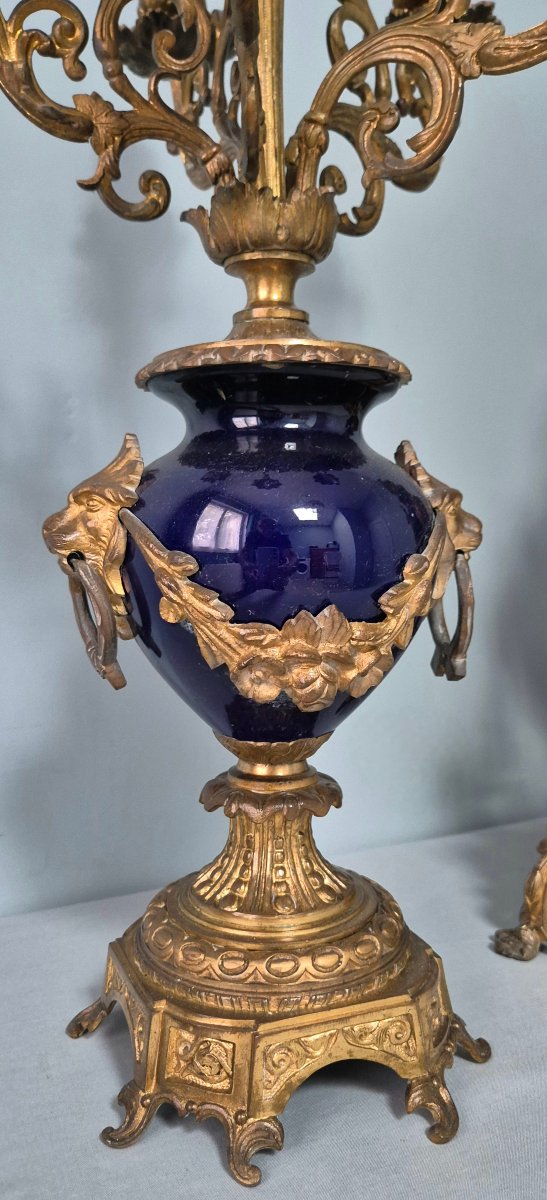 Midnight Blue And Gilded Bronze Fireplace Trim.-photo-4