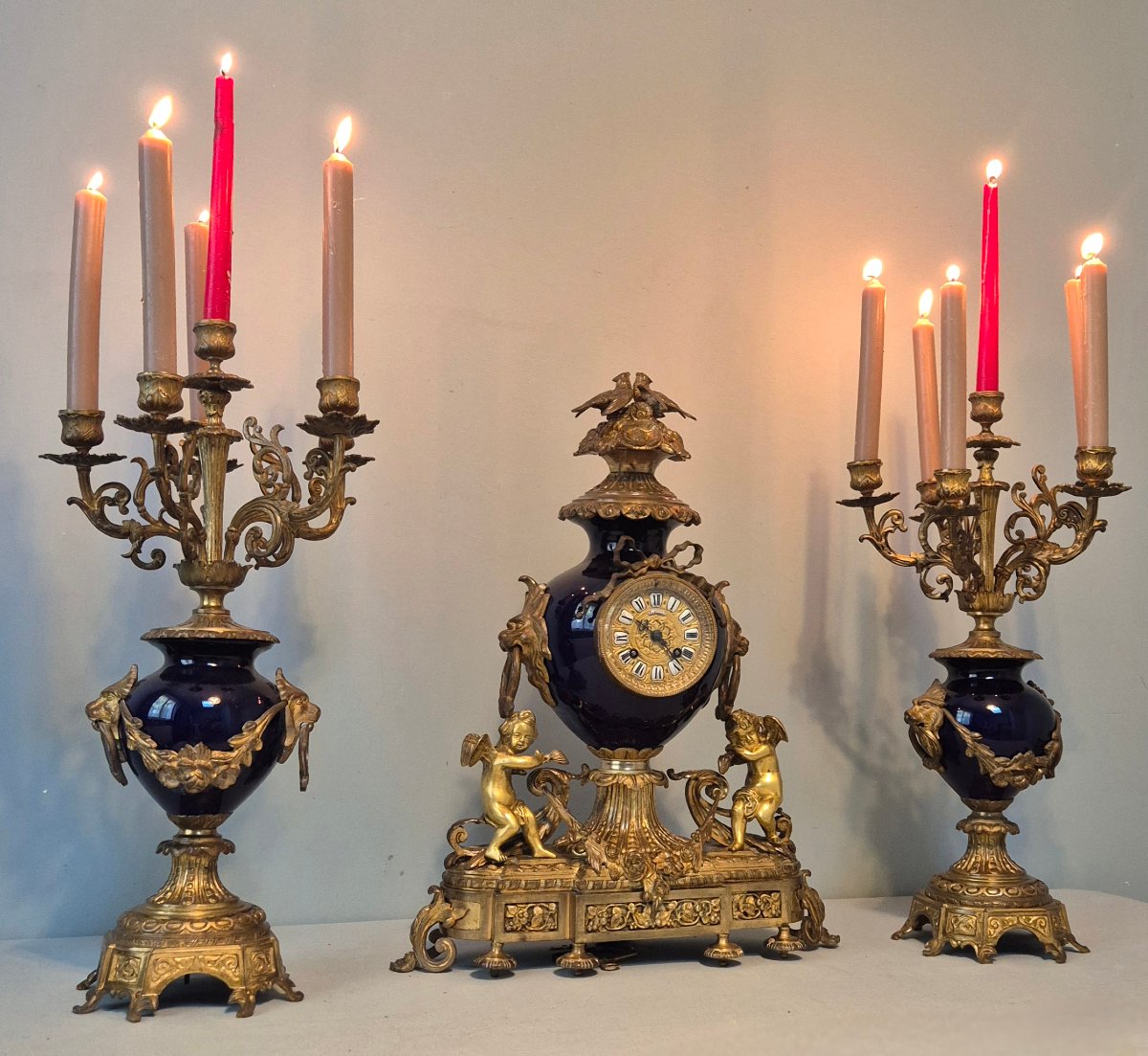 Midnight Blue And Gilded Bronze Fireplace Trim.-photo-6