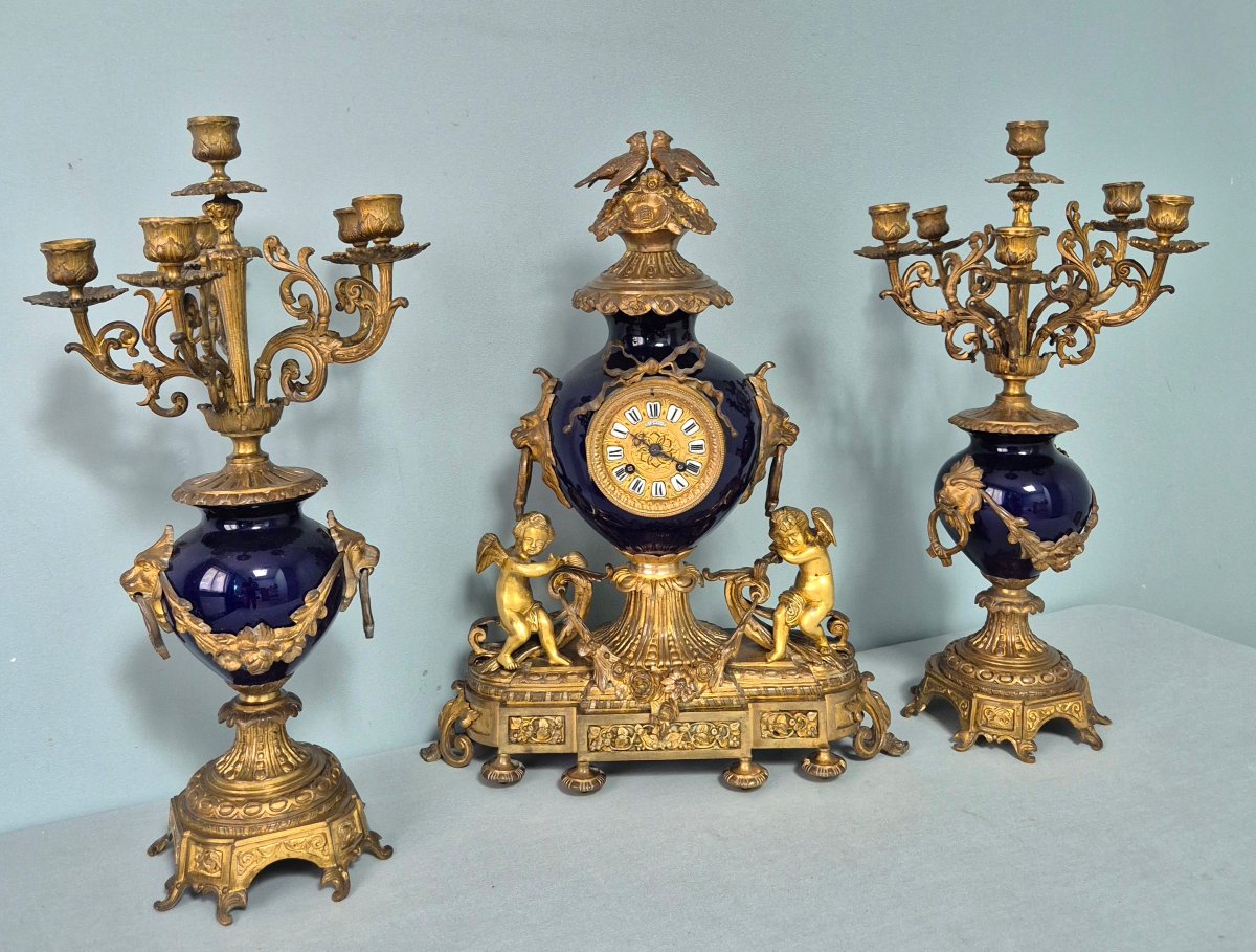 Midnight Blue And Gilded Bronze Fireplace Trim.-photo-7