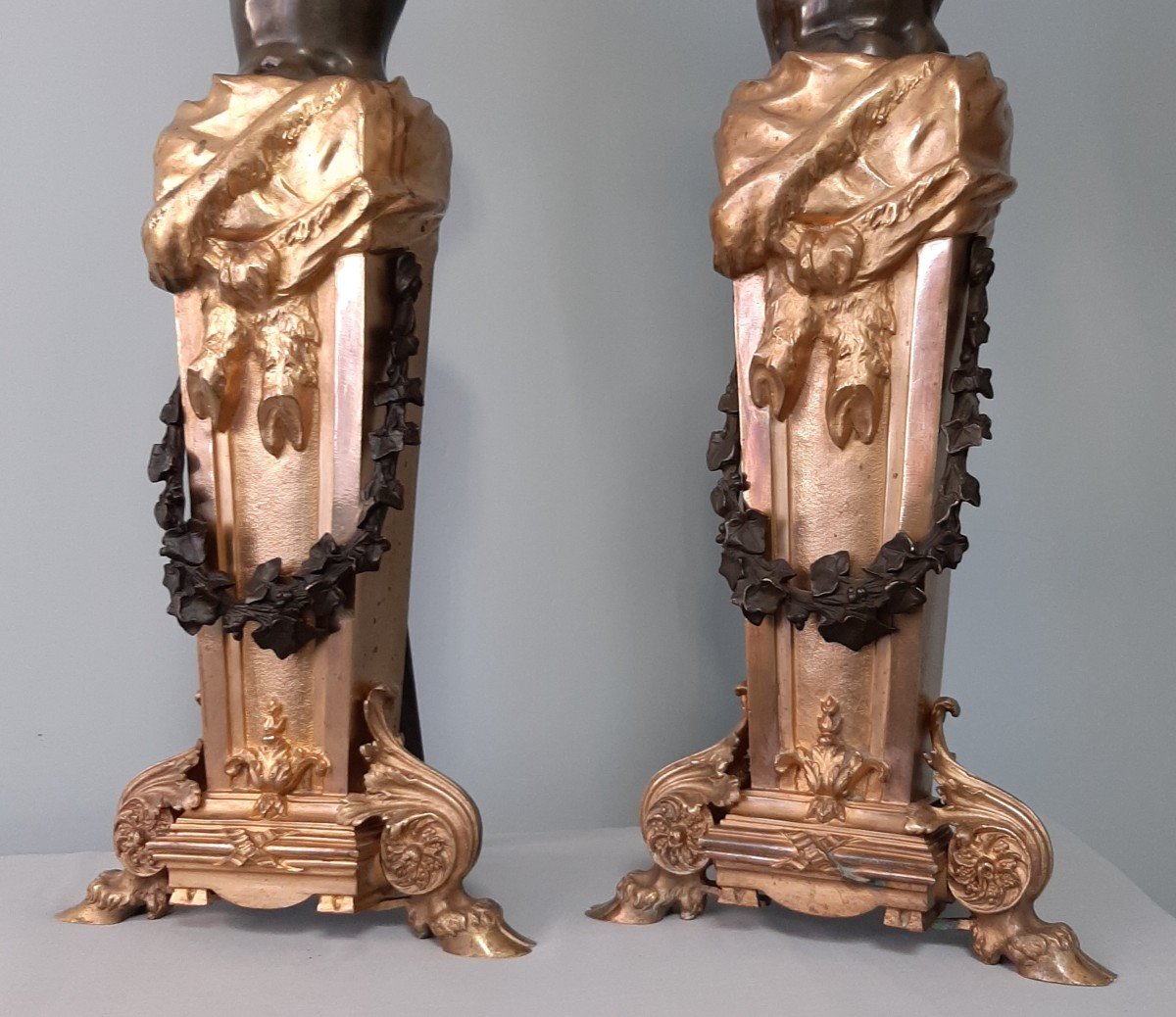 Pair Of Andirons In Bronze-photo-4