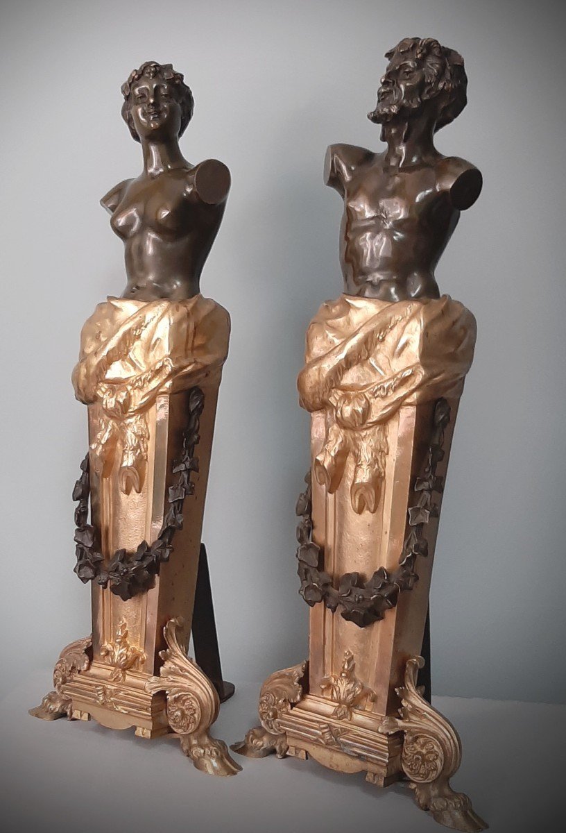 Pair Of Andirons In Bronze-photo-7