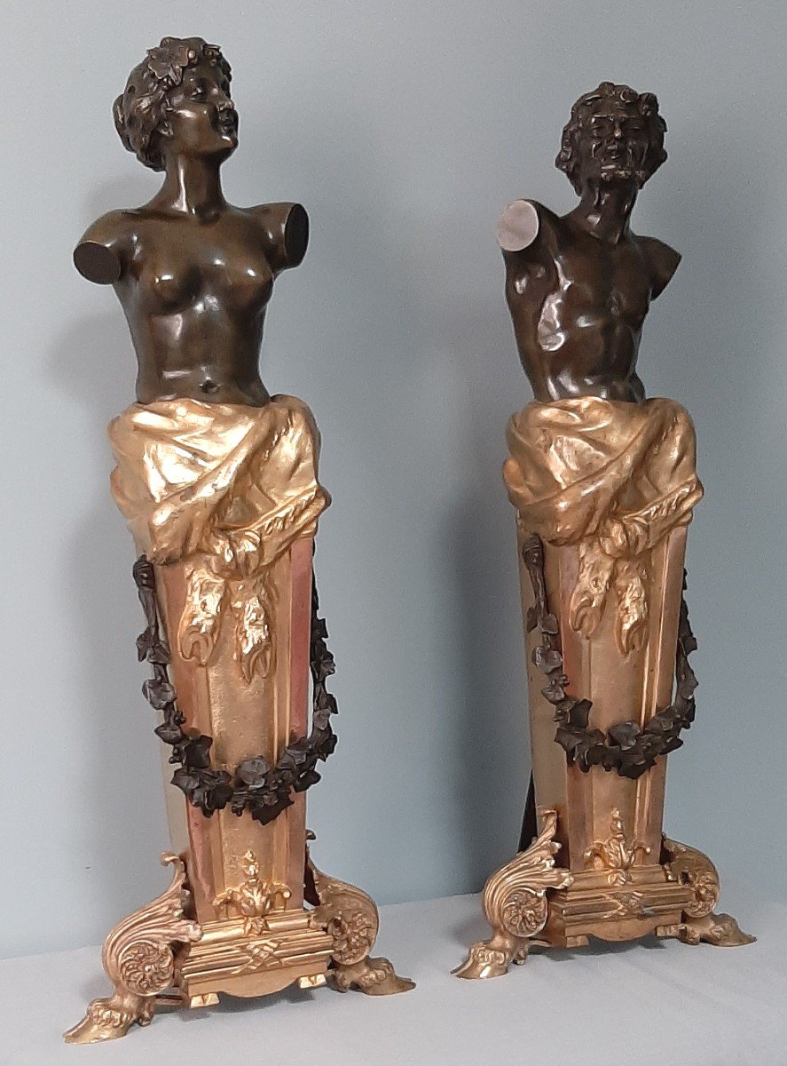 Pair Of Andirons In Bronze-photo-3