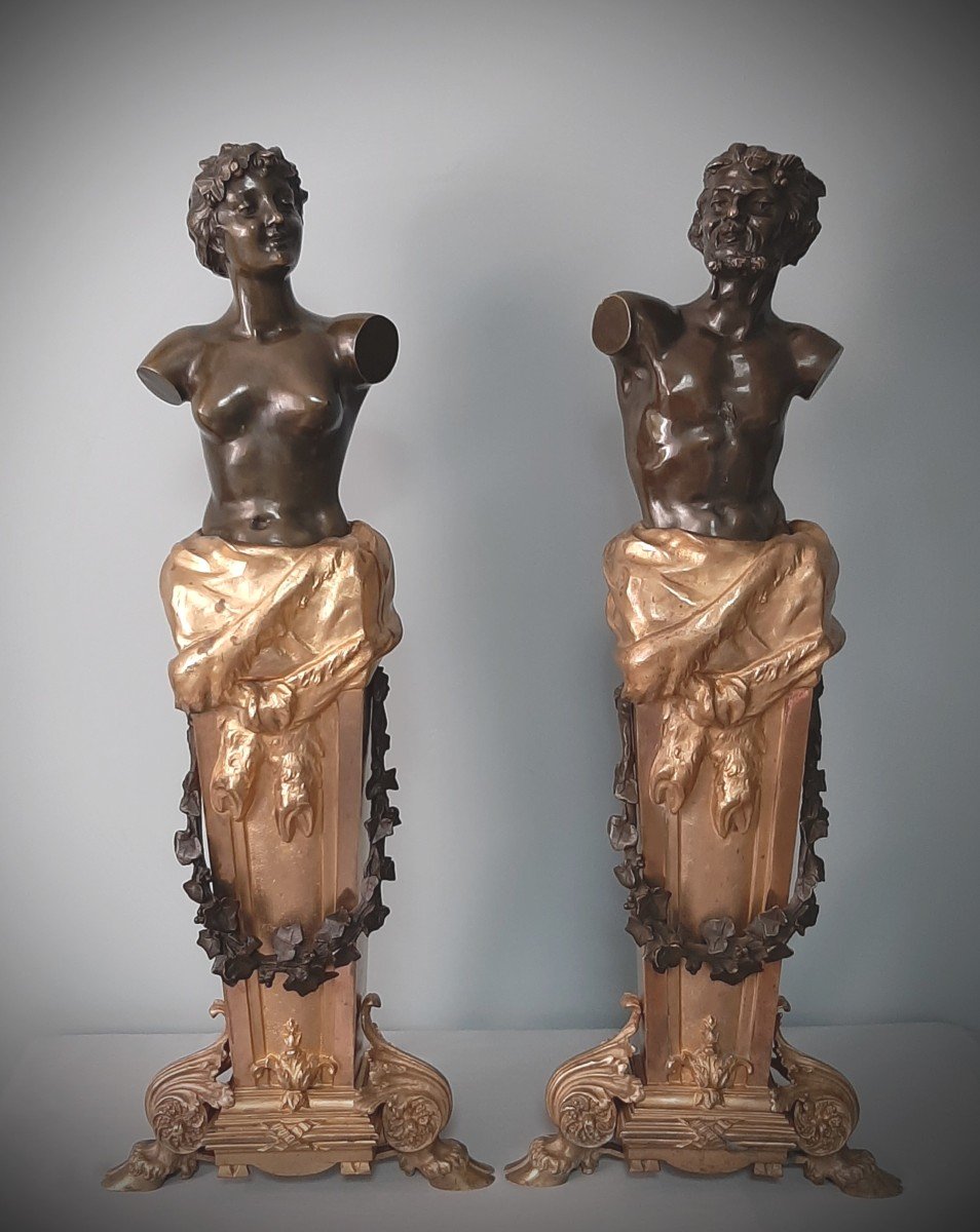 Pair Of Andirons In Bronze