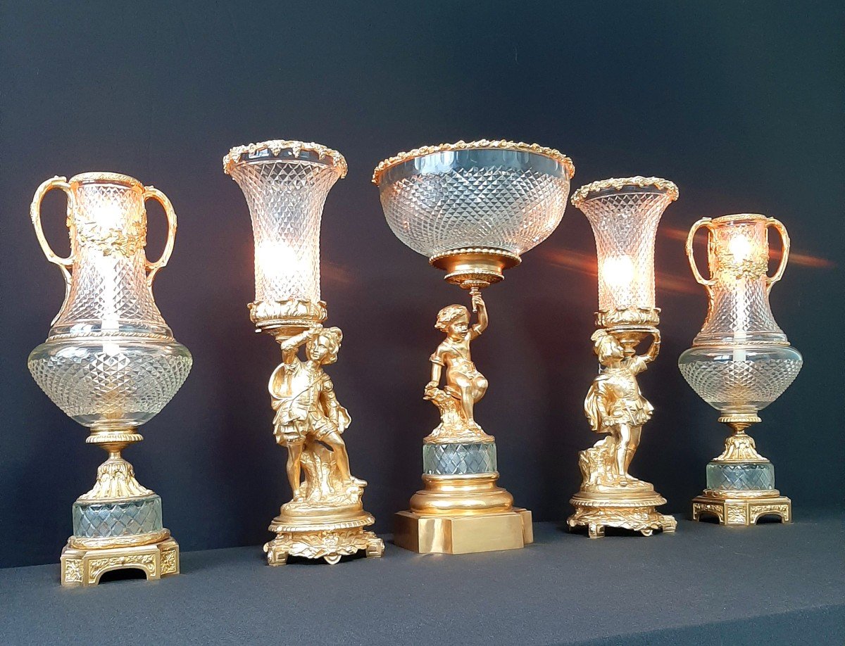 Large Surtout De Table In Crystal And Gilt Bronze