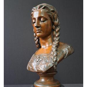 La Méditation: Buste De Jeune Fille. Bronze
