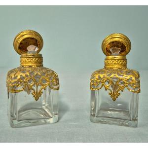 Pair Of Scent Bottles: 19th Century Crystal.