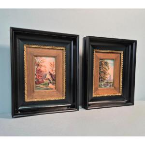 Camille Fauré: paire de tableaux émaillés, Limoges. 