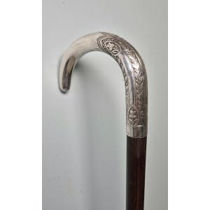 Walking Stick With Silver Pommel And Masonic Symbol.