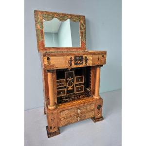 Straw Marquetry Writing Cabinet: Craftsman's Work And Masonic Decorations.