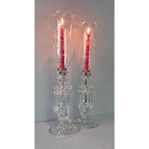 Pair Of Baccarat Crystal Candle Holders.