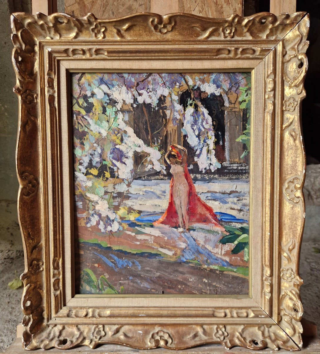 Joseph Meissonnier, Femme nue aux Ursulines à Villeneuve-lez-Avignon - huile sur carton