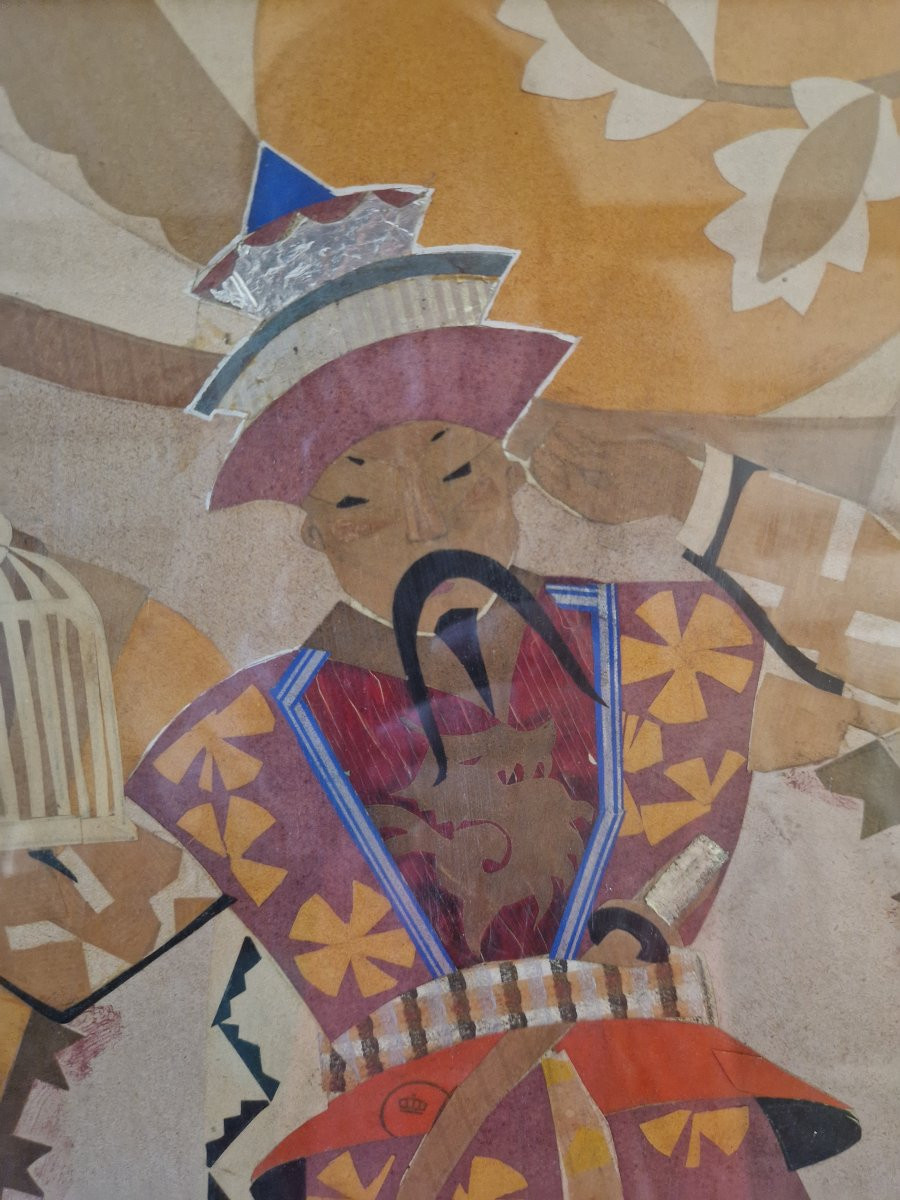 Le Rossignol et l'empereur, collage et gouache-photo-2