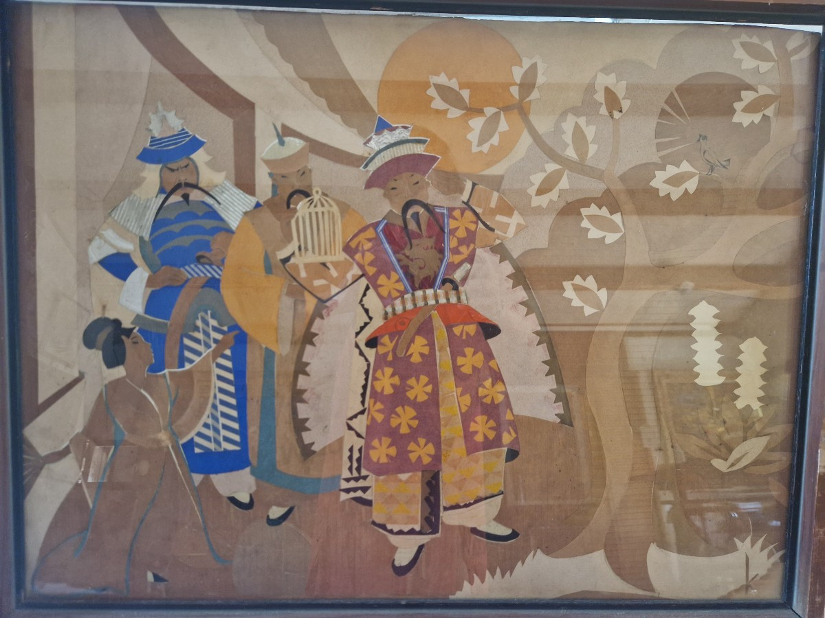Le Rossignol et l'empereur, collage et gouache