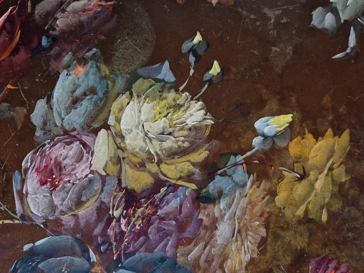 Fleurs, huile sur bois-photo-2