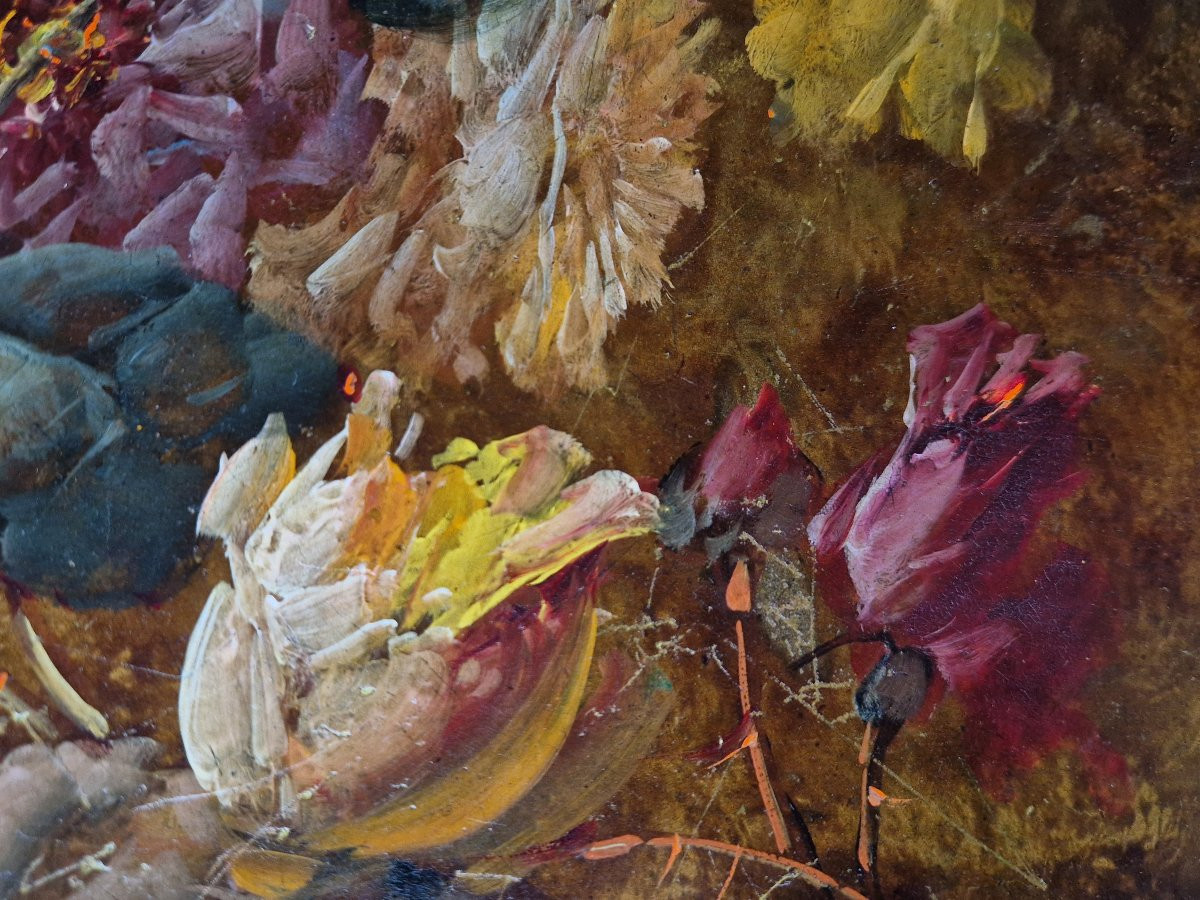 Fleurs, huile sur bois-photo-3