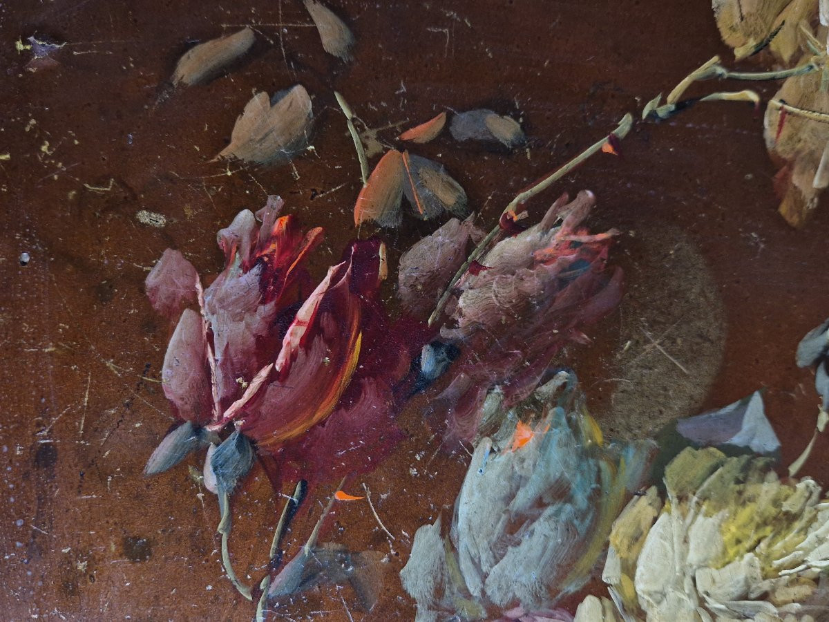 Fleurs, huile sur bois-photo-4