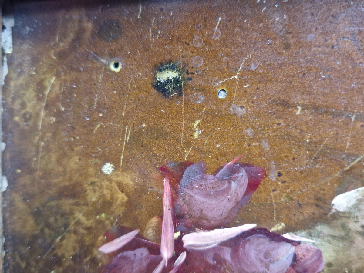 Fleurs, huile sur bois-photo-3